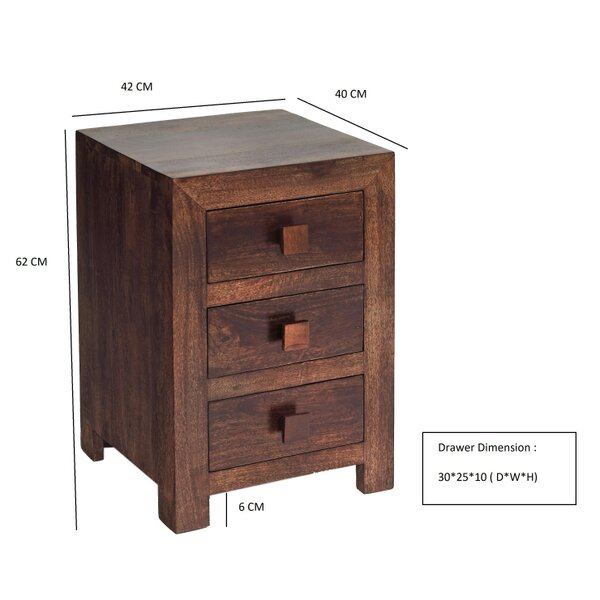 Wyld Haus Phuket Dark Mango Wood 3 Drawer Bedside Table