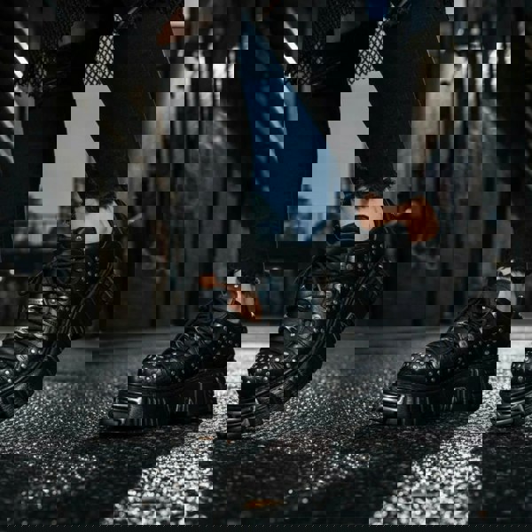 New Rock M-120NR-C1 Black Leather Platform Ankle Boots