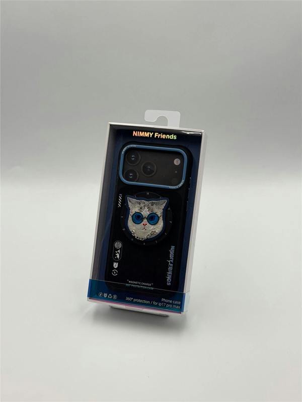 Nimmy Friends Nimmy Glass Cool Cat Face Case with Detachable MagSafe Grip Stand for iPhone 17 Pro Max 6.9" Black Blue - N-YJKM-CXZJ-IP17-PRO-MAX-03