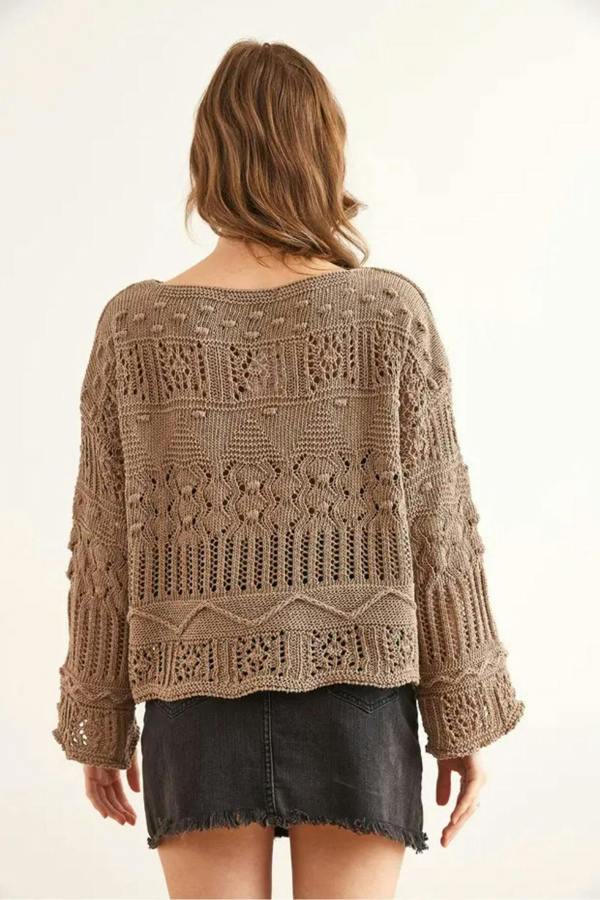 Hoxton Gal Mini Pom-Pom Openwork Cotton Knit Blouse