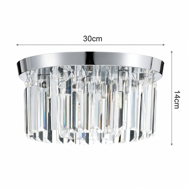 Living and Home Luxury Crystal Column Flush Mount Ceiling Light with Chrome Frame