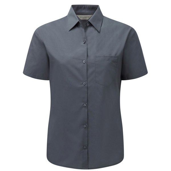 Russell Collection Women's Poplin Easy-Care Short-Sleeved Formal Shirt - Convoy Grey