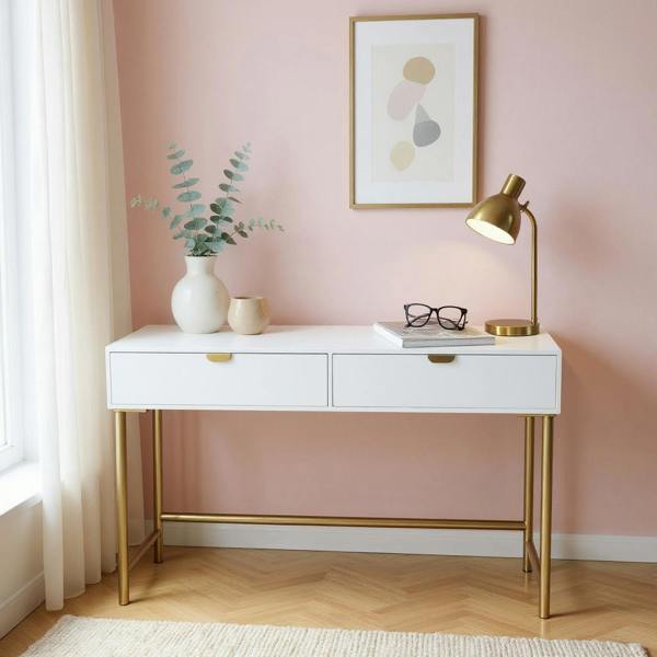 120CM WHITE WOODEN 2 DRAWER SIDE TABLE