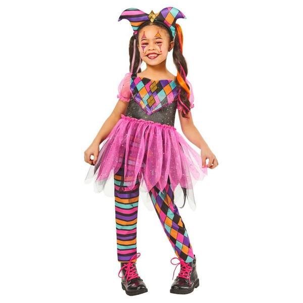 Bristol Novelty Girls Harlequin Costume - Black/Pink/Multicoloured - 