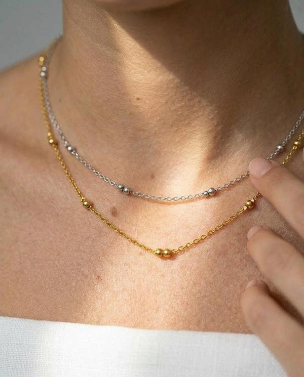 Elk & Bloom 14K Gold Double Beaded Satellite Chain Necklace
