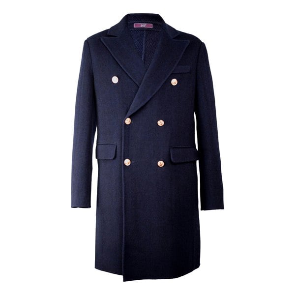 David WeJ DW Signature Double Breasted Wool Overcoat - Navy