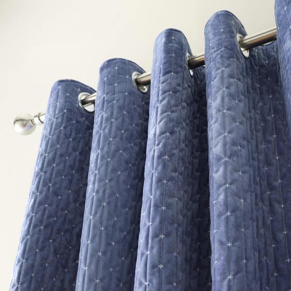 Bianca Attica Velvet Blackout Eyelet Curtains Blue
