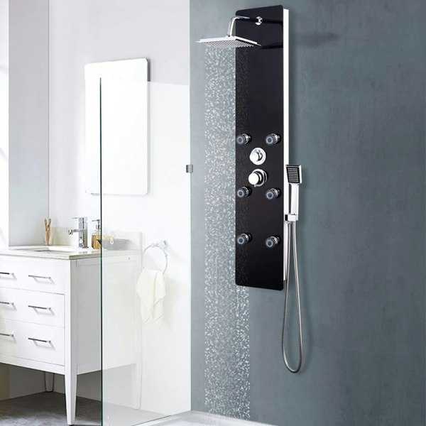 Berkfield Shower Panel Unit Glass 25x44.6x130 cm Black