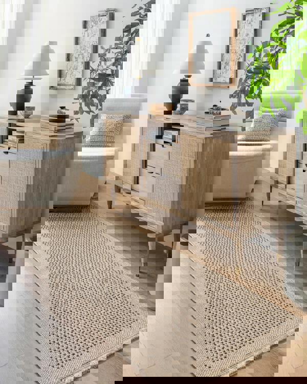 Livabliss Mirage-Cottage Tan Black Fringe In- & Outdoor Jute-Look Rug