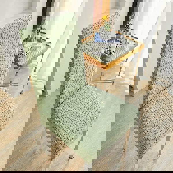 Anyseat Chair Cover Light Green Wavey Lines Design with Elastic Material for Dining Room Kitchen Wedding Hotel Banquet Restaurant