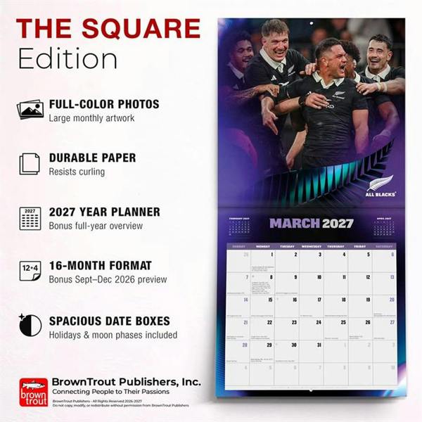 All Blacks Calendar 2027, Wall Calendars, Month To View, Sports, Gift