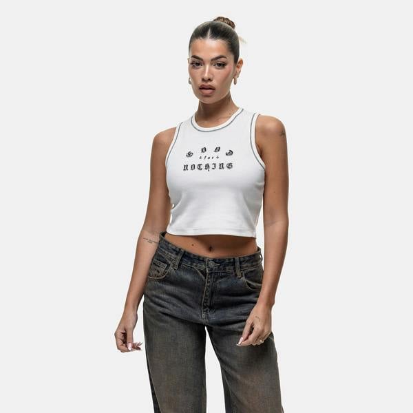 Good For Nothing White Vintage Cropped Vest Top - White Image 1