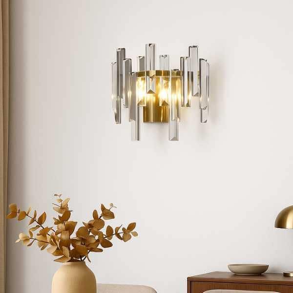 Pagazzi Lighting Onega Antique Brass & Glass Crystal Wall Light