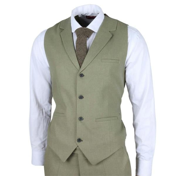 Infinity Leather Men's Sage Tailor Fit 3 Piece Linen Summer Wedding Suit