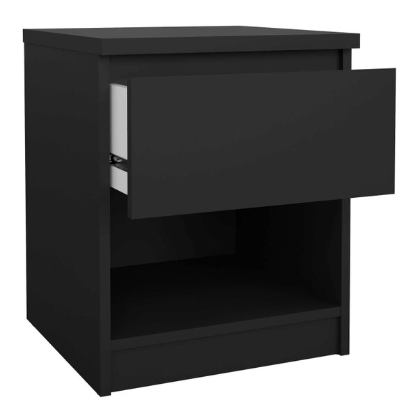 Wyld Haus Budapest Matt Black Wood Bedside Table 1 Drawer 1 Shelf