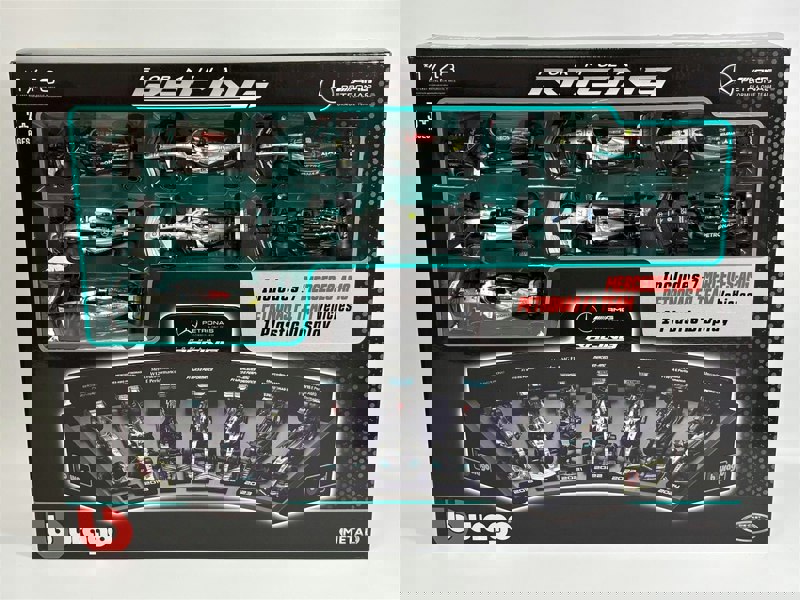 Mercedes AMG Petronas Formula 1 Set of 7 Cars with Display Stand 1:43 Scale Bburago 38170