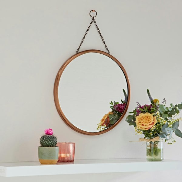 Paper High Arasa Round Antique Copper Hanging Chain Wall Mirror