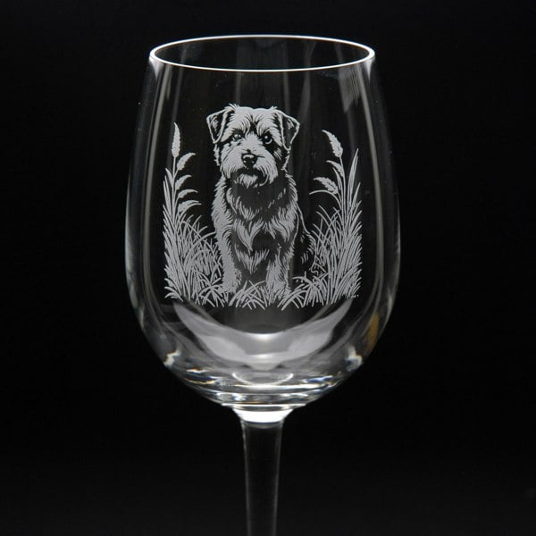 Glyptic Glass Art Norfolk Terrier Dog Crystal Wine Glass - Hand Etched/Engraved Gift