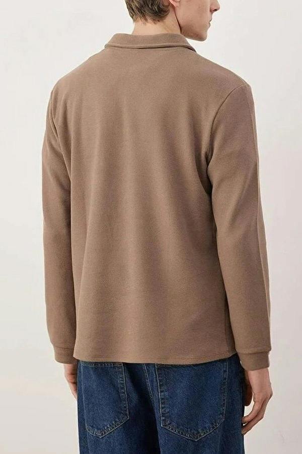 WOVCOR Polo Collar Zippered Men's Sweatshirt with Pocket Detail