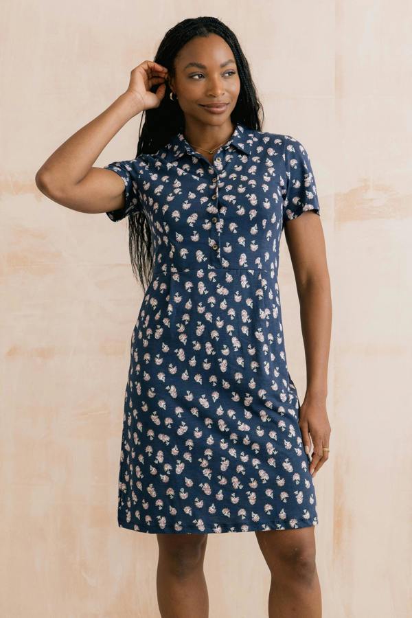 Lily & Me Elmore Printed Organic Jersey Shirt Dress Navy