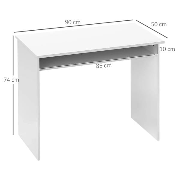 White high-gloss desk with open shelf under tabletop, 90 x 50 cm