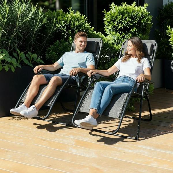 The Garden Marketplace Padded Anti-Gravity Recliner Garden Chairs Grey 2pc