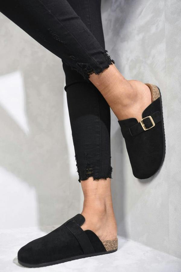 Danica Suede With Buckle Details Slip On Sandals - Black