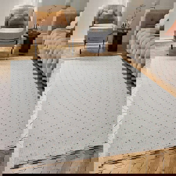 Living Room rug, dots, practicality in mind, the rug is anti-allergic.