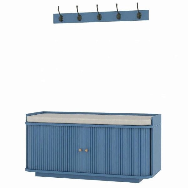 Bobobiy Hallway Storage Unit, Hallway Furniture Set with Shoe Storage Cabinet and 5 Hooks Coat Rack, Blue