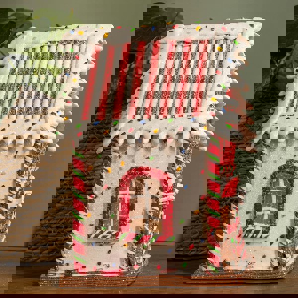 Samuel Alexander 20cm Battery Operated Light up Gingerbread Candy Cabin with Warm White LEDs