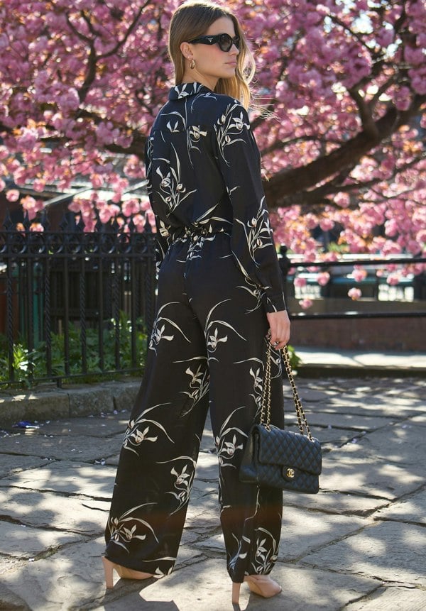 Lillibet Wide Leg Large Floral Print Trouser In Black - image 5