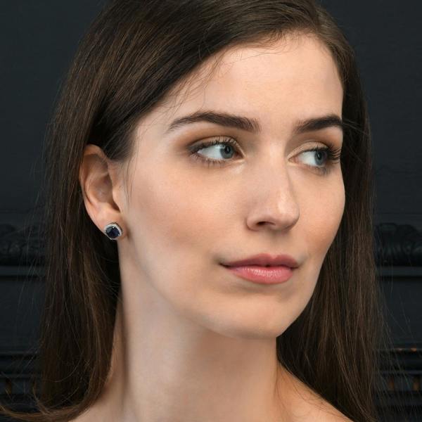 namana 925 Sterling Silver Cushion Shaped Blue Halo Stud Earrings for Women