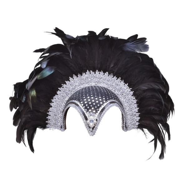 Bristol Novelty Womens/Ladies Jewel Plume Feather Helmet - Black/Silver - 