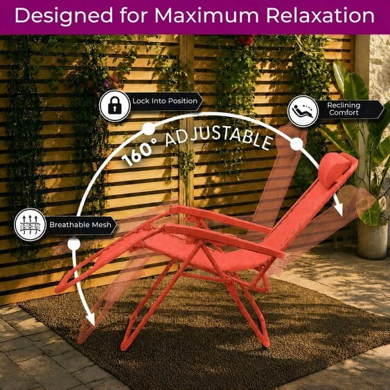 Neo Red Zero Gravity Recliner Garden Sun Loungers Set of Two
