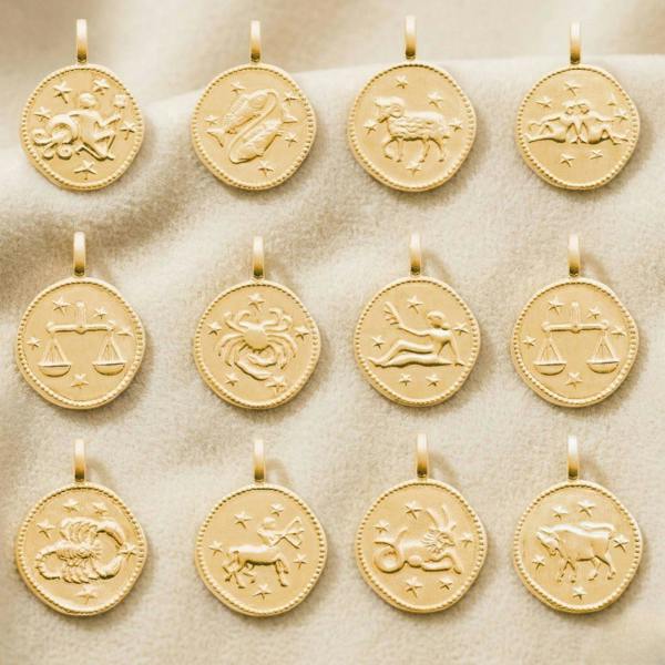 Harfi 18ct Gold Plated Zodiac Sign Coin Necklace