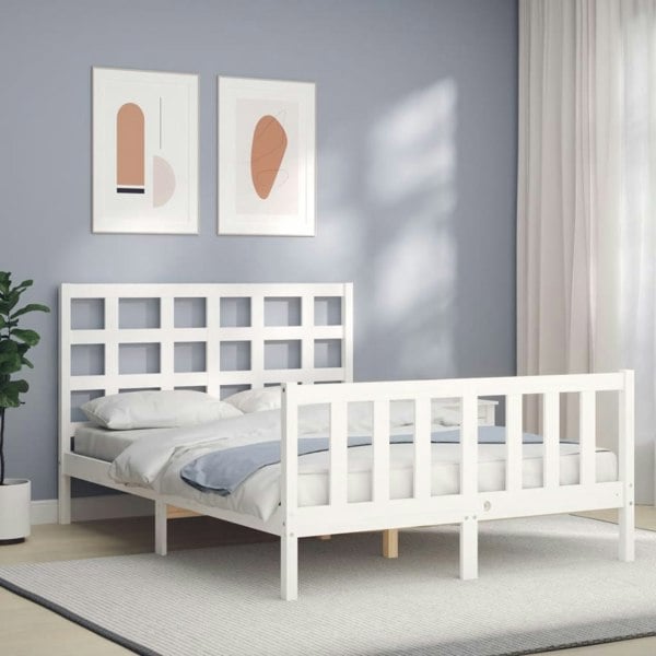 Berkfield Bed Frame with Headboard White 140x200 cm Solid Wood