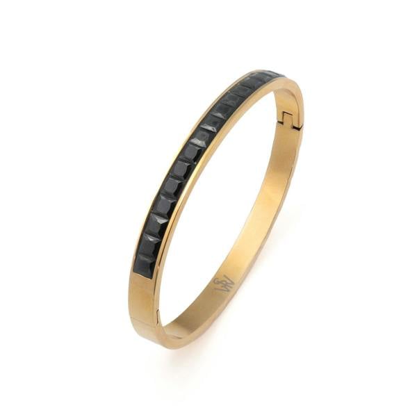 Say It With Half Stone Bangle Black- Yellow Gold