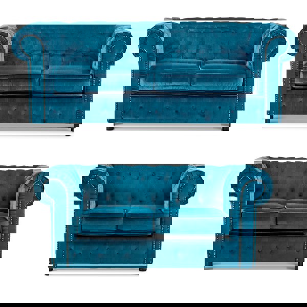 Furnishings For Less Ashbourne Chesterfield Plush Velvet Fabric Sofa Suite