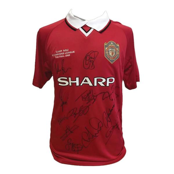 Unbranded Manchester United multi Signed 1999 Champions League Final shirt. — Framed
