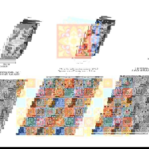 WT1568 - Mara Colourful Mix Mediterranean Wall Tile Sticker Set - 15 cm x 15 cm - 24 pcs