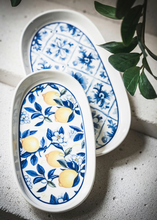 Rozi Odore Di Limone Collection Oval Serving Platter, Set of 2 (26 x 14 cm)
