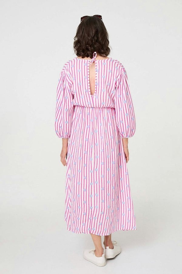 Pink | Striped Long Sleeve Empire Maxi Dress

