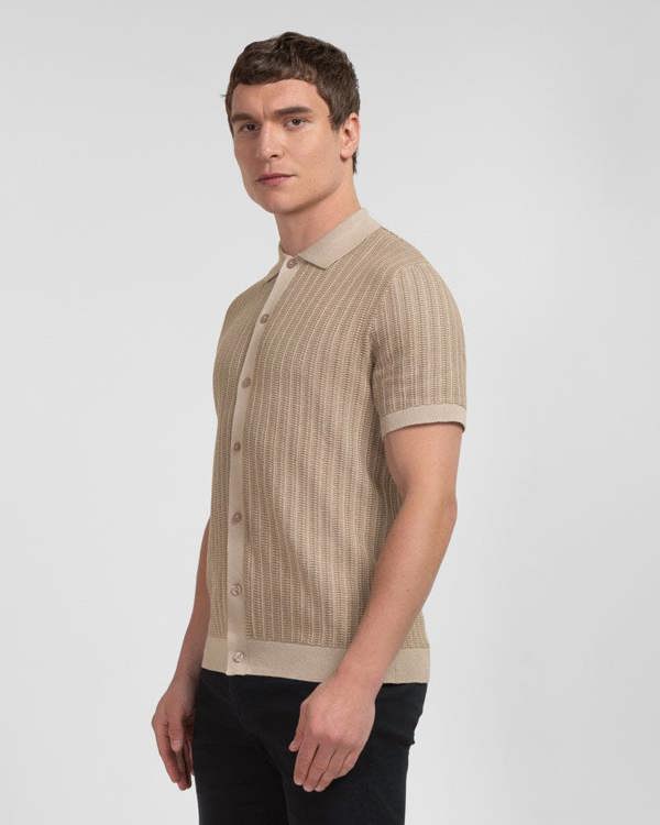 Steel & Jelly Heston - Stripe Textured Knitted Short Sleeve Shirt