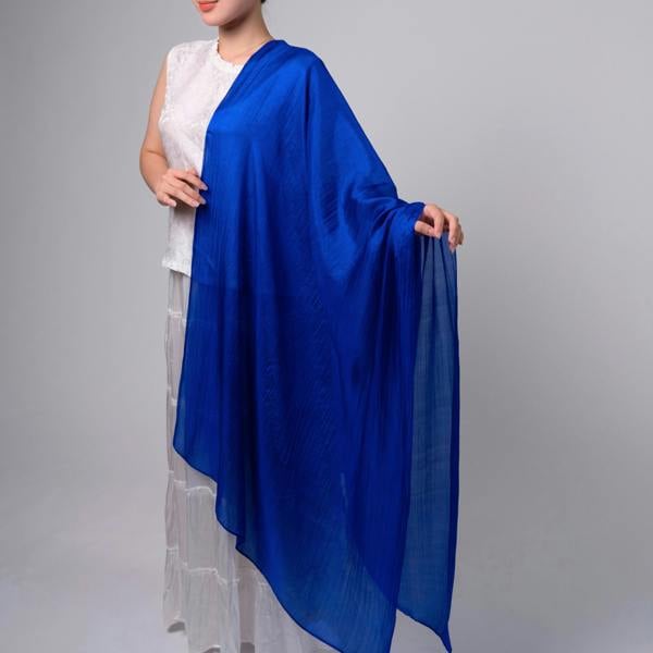 Royal Blue Silk Scarf – Hand-Dyed Mulberry Silk, Eid & Evening Wrap