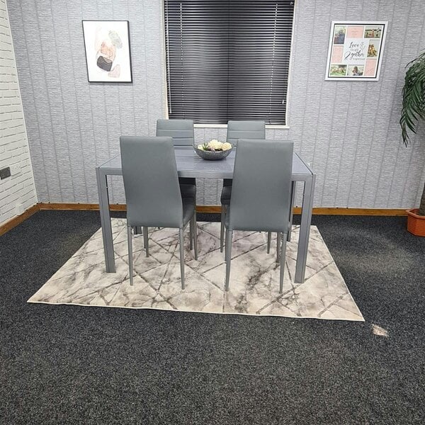 Kosy Koala Modern Rectangle Grey Glass Dining Table Set With 4 Grey Metal Chairs Dining Room Furniture