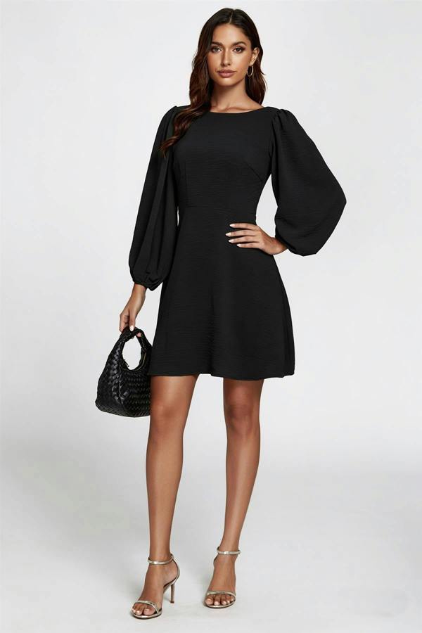 FS Collection Back V Neck Mini Dress In Black