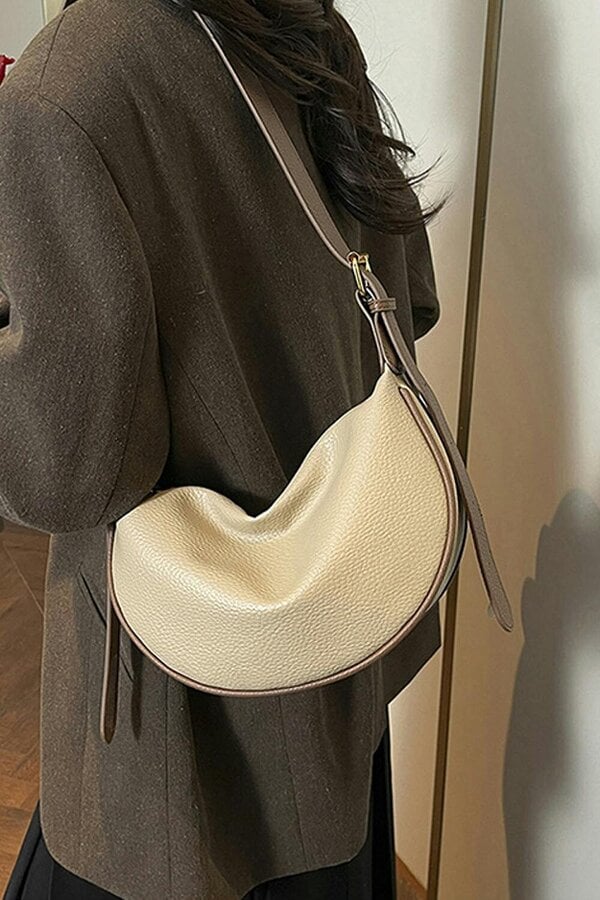 XY LONDON Crescent Shape Shoulder Bag With Crossbody Strap - Beige