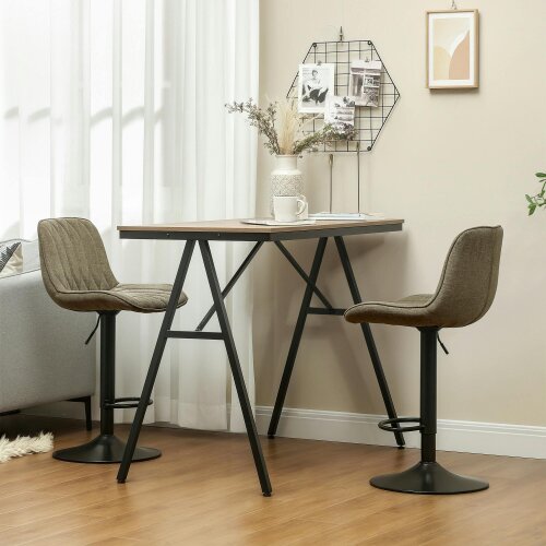 HOMCOM Bar Stools Set of 2, Modern Armless Bar Chairs, Brown - Brown - Linen, Steel, Sponge - 2
