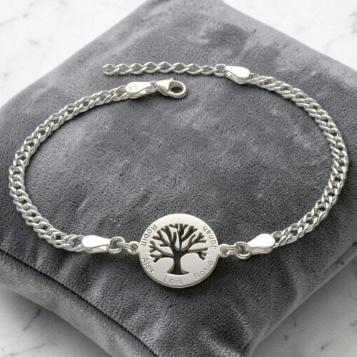 Christopher James of London Sterling Silver Personalised Tree of Life Disc Double Curb Bracelet