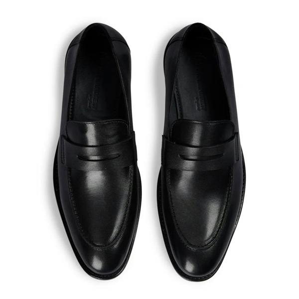 Paul Andrew Ted - Men's Black Classic Moc Toe Leather Penny Loafers